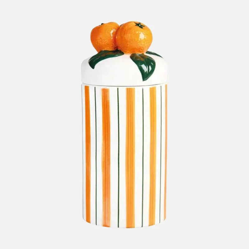 Retro colorful ceramic storage jar with lid wavy design glazed finish kitchen coffee candy container