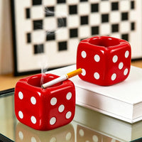 Glossy Red Square Dice Resin Ashtray Creative Cigarette Ash Container for Living Room Desk Bar Office Table Decor Accent-Letifly Lights and Decor