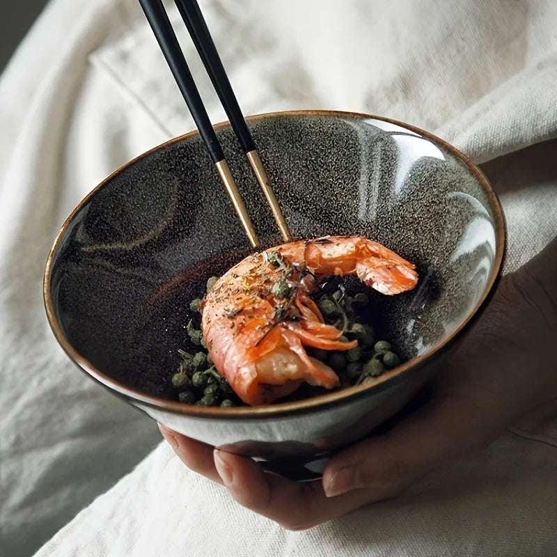 Ceramic Bowl Red Glazed 6 Inch Ramen Rice Udon Soup Tableware Minimalist Reactive Finish