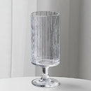 Footed glass cup vertical ribbed clear tall pedestal iced coffee juice cocktail wine elegant