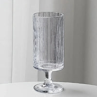 Footed glass cup vertical ribbed clear tall pedestal iced coffee juice cocktail wine elegant