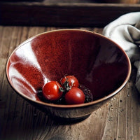 Ceramic Bowl Red Glazed 6 Inch Ramen Rice Udon Soup Tableware Minimalist Reactive Finish