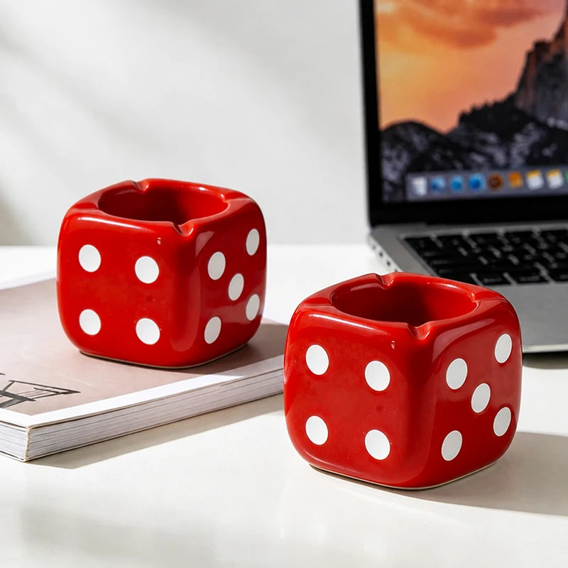 Glossy Red Square Dice Resin Ashtray Creative Cigarette Ash Container for Living Room Desk Bar Office Table Decor Accent-Letifly Lights and Decor