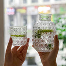 Bedside Carafe Pitcher And Water Glass Tumbler Set Vintage Glass Water Pitcher With Cup Set For Bedroom Retro Relief Patterns-Letifly Lights and Decor