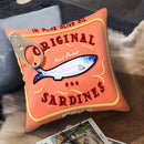 Sardine print pillow cover coastal cotton-linen quirky graphic square