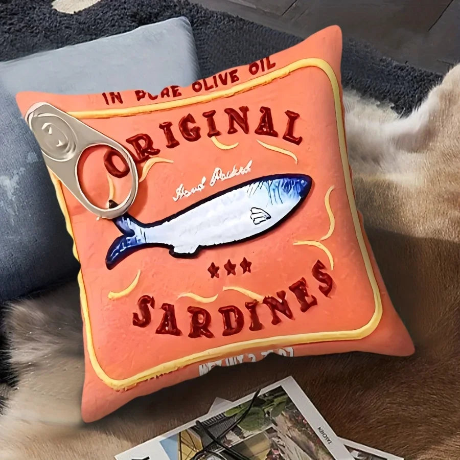 Sardine print pillow cover coastal cotton-linen quirky graphic square