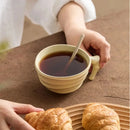 Ceramic ridged coffee mug warm brown textured tea cup sculptural handle minimalist drinkware