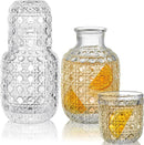 Bedside Carafe Pitcher And Water Glass Tumbler Set Vintage Glass Water Pitcher With Cup Set For Bedroom Retro Relief Patterns-Letifly Lights and Decor