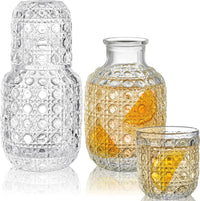 Bedside Carafe Pitcher And Water Glass Tumbler Set Vintage Glass Water Pitcher With Cup Set For Bedroom Retro Relief Patterns-Letifly Lights and Decor