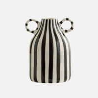 Ceramic Vase Double Ear Striped Glazed Black Blue Abstract Living Room Modern Decor