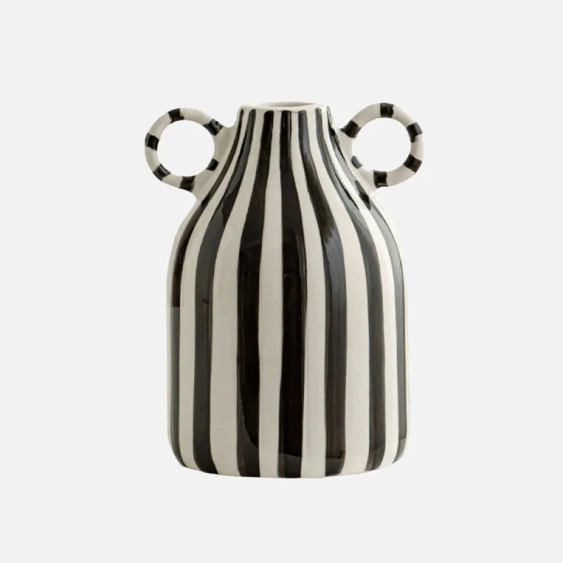 Ceramic Vase Double Ear Striped Glazed Black Blue Abstract Living Room Modern Decor