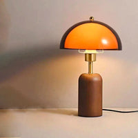 Letifly Lights & Decor - Amber Dome Table Lamp - Amber acrylic dome table lamp with wood-look base and brass-toned stem