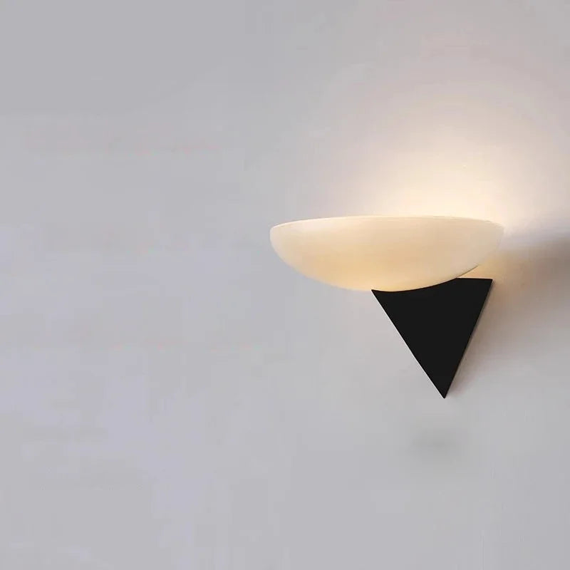Modern glass wall lamp with black triangular mount ambient hallway lighting