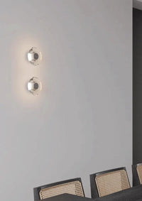 Modern round crystal LED wall sconce clear glass chrome mirror finish minimalist Italian lighting