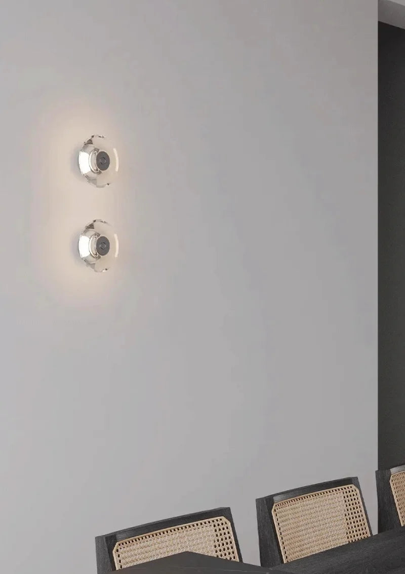 Modern round crystal LED wall sconce clear glass chrome mirror finish minimalist Italian lighting