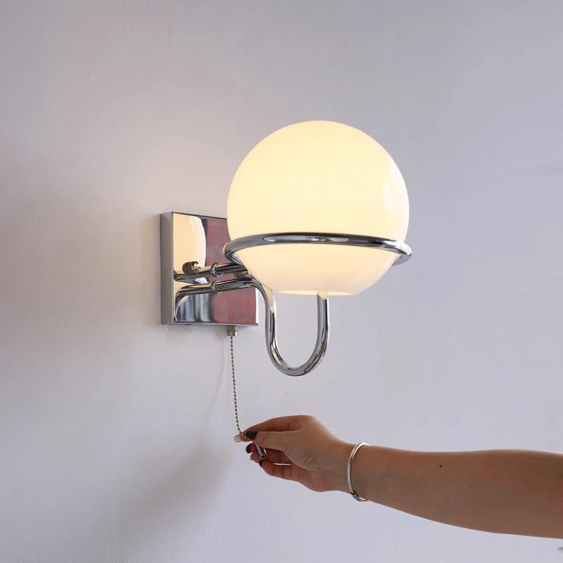 Kinetic Orb Wall Light - Letifly Lights and Decor - Modern Wall Light Glass Orb Curved Metal Arm Bauhaus Style Ambient Lighting