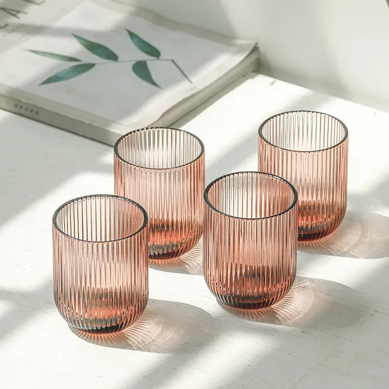 Pack of 6 Simple Vertical Striped Drinking Whiskey Glass Jars Luxury Ribbed Glass Candle Holder Container For Home Decor-Letifly Lights and Decor