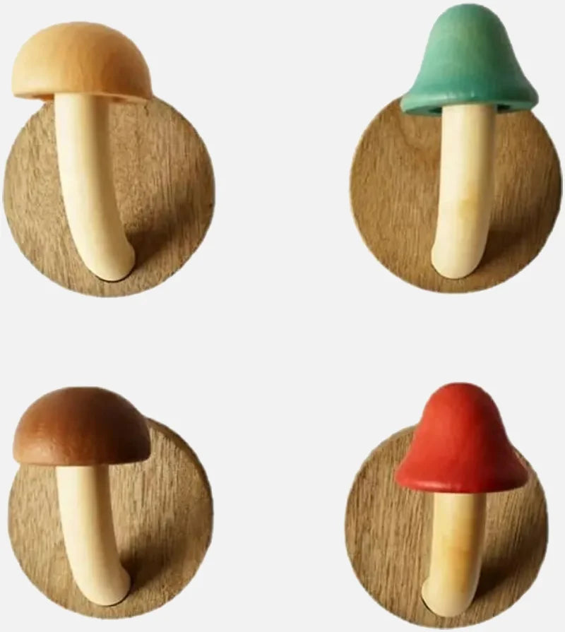 colorful wooden mushroom wall hooks for kids room nursery entryway towel bag coat hanging set with screws