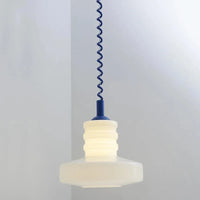 Vintage glass suspension lamp, retro creative white milk glass chandelier with blue coiled cord, Chromatic Coil Lamp for living room kitchen decor
