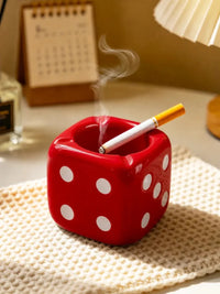 Glossy Red Square Dice Resin Ashtray Creative Cigarette Ash Container for Living Room Desk Bar Office Table Decor Accent-Letifly Lights and Decor