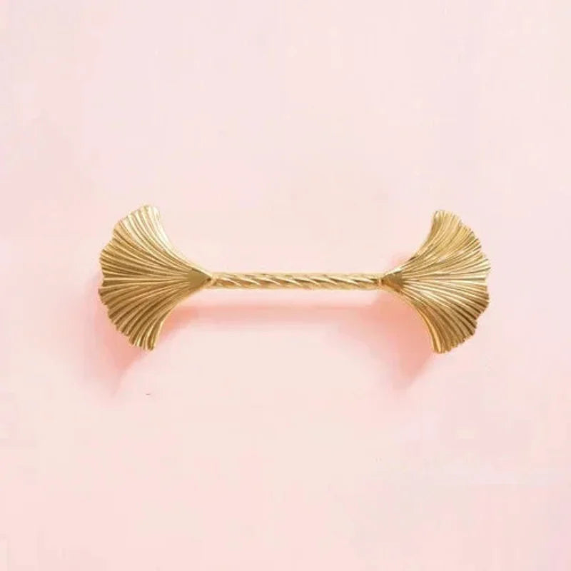 Ginkgo Leaf Brass Cabinet Door Handle Creative Personality Solid Wardrobe Nordic Gold Drawer Cabinet Handle Home Hardware-Letifly Lights and Decor