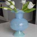 Pastel Pedestal Glass Vase Ruffle Top Romantic Fluted Home Decor Flower Arrangement Accent