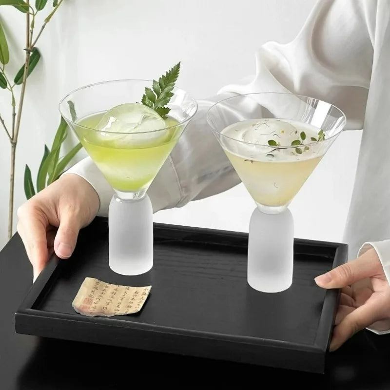 Creative Cocktail Glasses Cups Frosted Handle Glass Cups High-foot Martini Glass Cup Simple Dessert Cold Drink Cup Kitchen Tools-Letifly Lights and Decor
