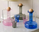 Colorful borosilicate glass kettle set with lid, modern pitcher with cup, pink blue grey clear 
