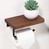 Toilet Paper Holder with Natural Walnut Wooden Shelf Tissue Roll Hanger Wall Mounted Paper Towel Bar 304 Stainless Steel Paper-Letifly Lights and Decor
