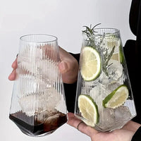 Highball drinking glass clear geometric modern faceted borosilicate vertical ripple texture