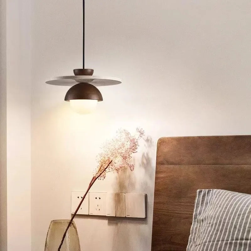 Scandinavian Modern Walnut Wood LED Pendant Light Creative for Bedroom Bedside Ambient Lighting Lamp Ceiling Light Led Lamp-Letifly Lights and Decor