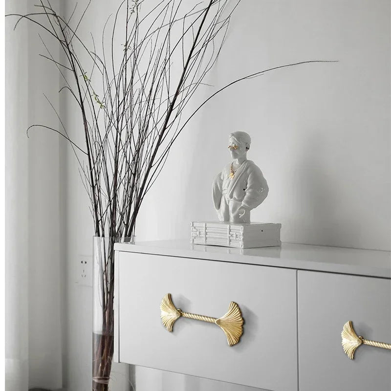 Ginkgo Leaf Brass Cabinet Door Handle Creative Personality Solid Wardrobe Nordic Gold Drawer Cabinet Handle Home Hardware-Letifly Lights and Decor