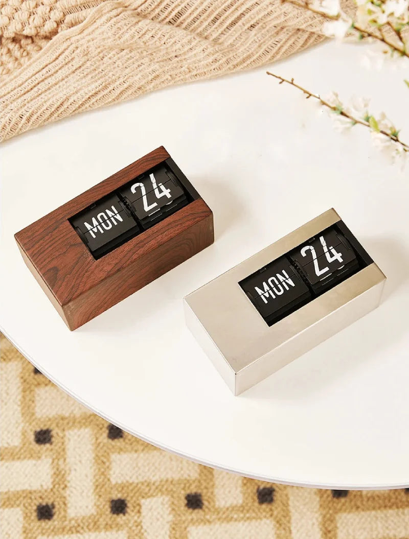 European Style Table Clocks with Calendar Mechanical Page Turning Clock Retro Desktop Clock for Home Living Room Office Decor-Letifly Lights and Decor