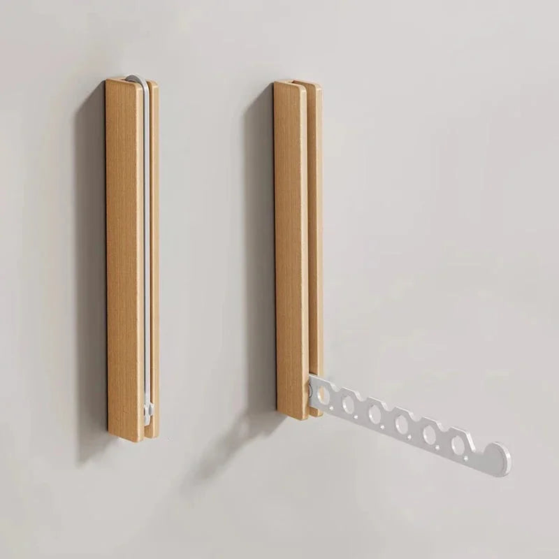Wood Clothes Hanger Wall Mounted Drying Rack, Collapsible Design, and Invisible Clothing Organizer for Efficient Space Saving-Letifly Lights and Decor