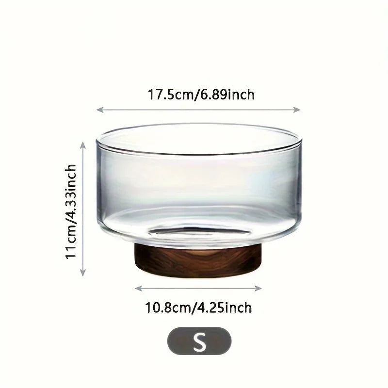 Glass Fruit Bowl Creative Large Salad Bowl Wood Base Snacks Popcorn Nuts Storage Bowls Home Christmas Snack Storage Container-Letifly Lights and Decor