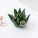 Nordic ceramic cactus aloe ring jewelry organizer, decorative green succulent earring storage dish for home study, office desk, and vanity decor