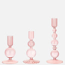 Colorful glass taper candle holders with ribbed and gradient design, set of 3 decorative centerpiece candlesticks