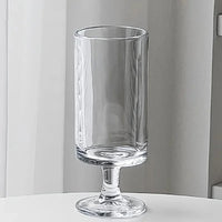 Footed glass cup vertical ribbed clear tall pedestal iced coffee juice cocktail wine elegant