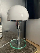 Bauhaus white glass dome table lamp with chrome base Danish Nordic modern bedside desk light