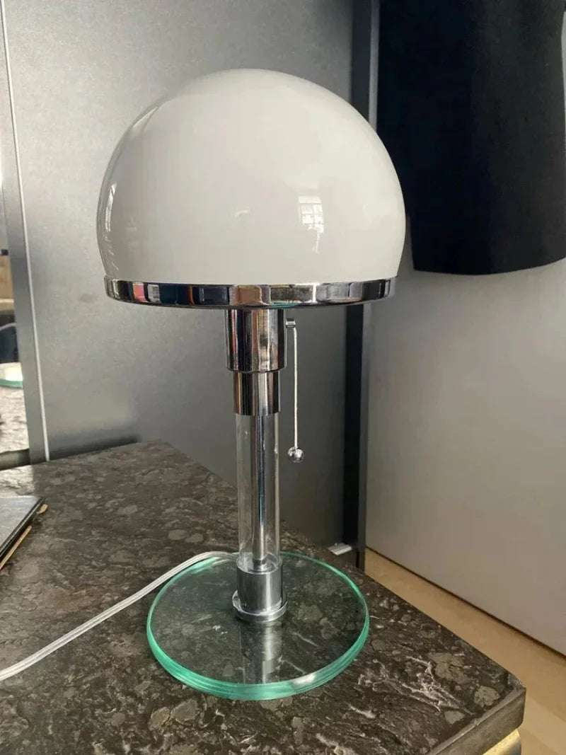 Bauhaus white glass dome table lamp with chrome base Danish Nordic modern bedside desk light
