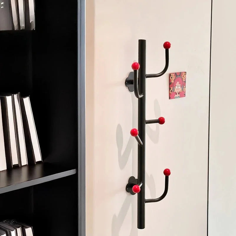 Wall-mounted coat rack with ball hooks, vertical organizer with 4 or 6 hooks