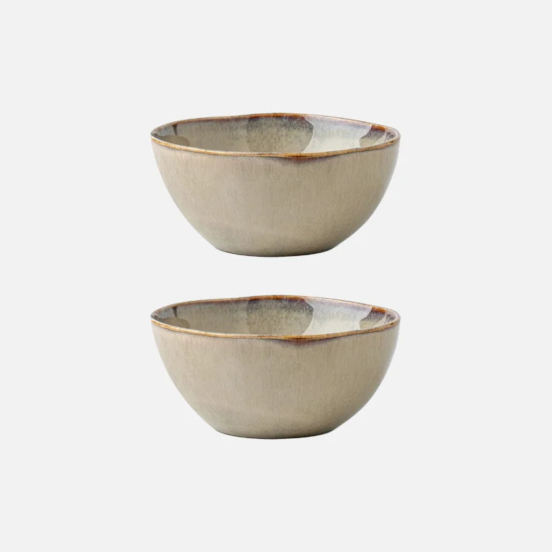 2pcs bowls Japanese 5.5-Inch ceramic breakfast bowl thickened irregular kiln salad bowl-Letifly Lights and Decor