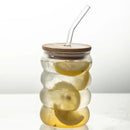 bubble glass cup bamboo lid straw borosilicate eco-friendly drinkware