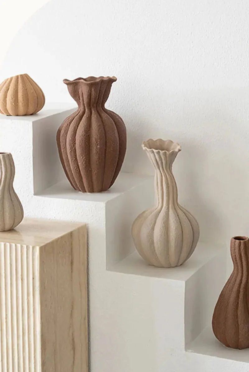 Ceramic Vase Textured Matte Finish Sculptural Neutral Tone Decorative Dried Flower Arrangement