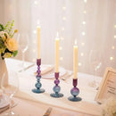 Colorful glass taper candle holders with ribbed and gradient design, set of 3 decorative centerpiece candlesticks