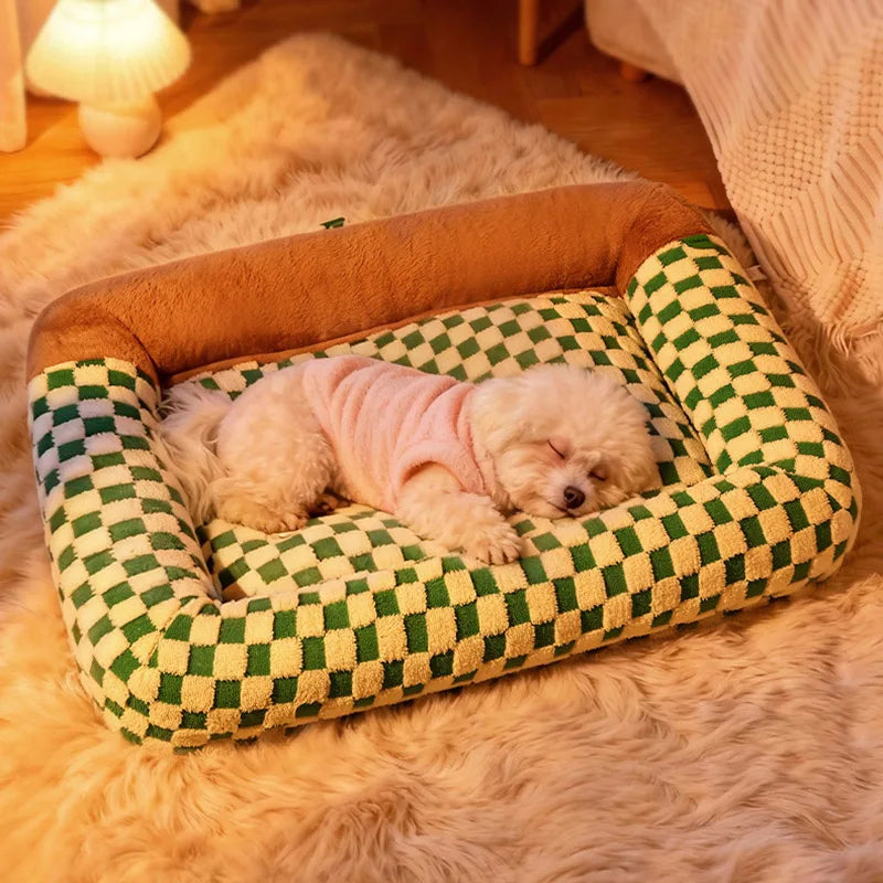 Letifly Lights & Decor - Checker Nest Pet Bed - Plush Checkerboard Dog and Cat Bed Soft Cushioned Pet Lounge Mat