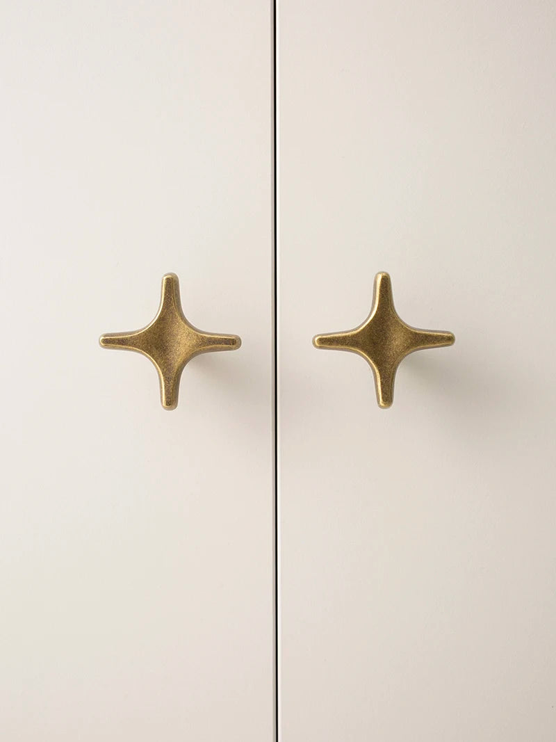 Letifly Lights & Decor - Crossbeam Brass Knobs - Sculptural Brass Cabinet Knobs Cross Shape Antique Gold Black Polished Chrome Hardware