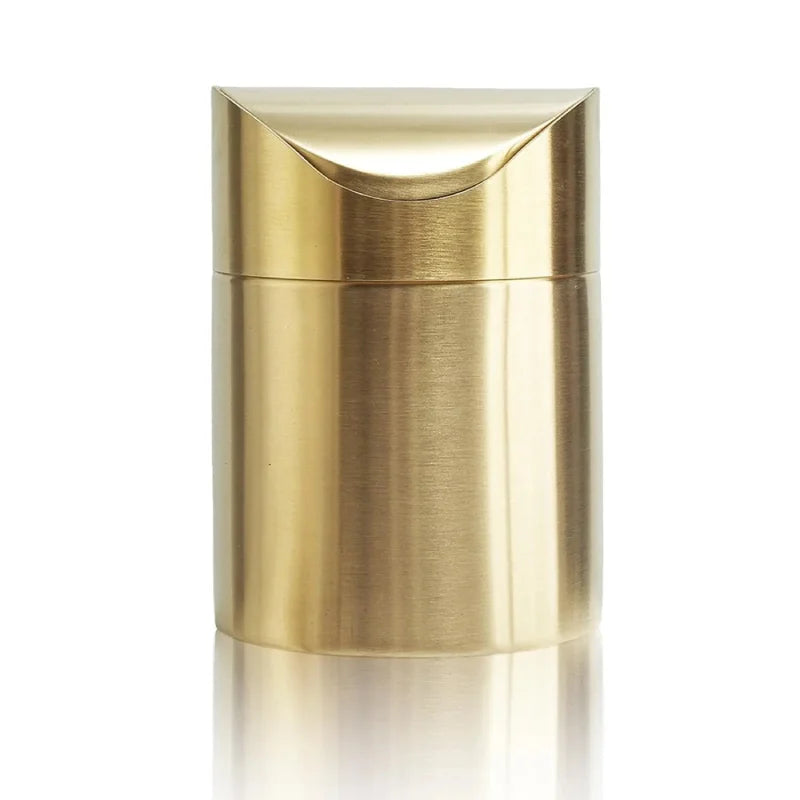 304 Mini Countertop Brushed Stainless Steel Swing Lid Trash Can Set, 1.5 L / 0.40 Gal,Desktop gold trash can-Letifly Lights and Decor