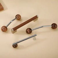 Furniture Hardware Nordic Art Handle/walnut Wood+Brass Handles and Knobs Drawer Pulls Kitchen Cabinet Knobs-Letifly Lights and Decor