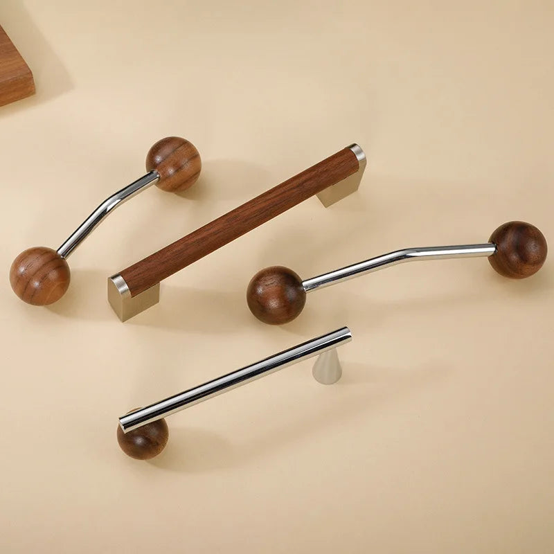 Furniture Hardware Nordic Art Handle/walnut Wood+Brass Handles and Knobs Drawer Pulls Kitchen Cabinet Knobs-Letifly Lights and Decor